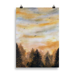 Watercolor Sunset In The Forest Art Print